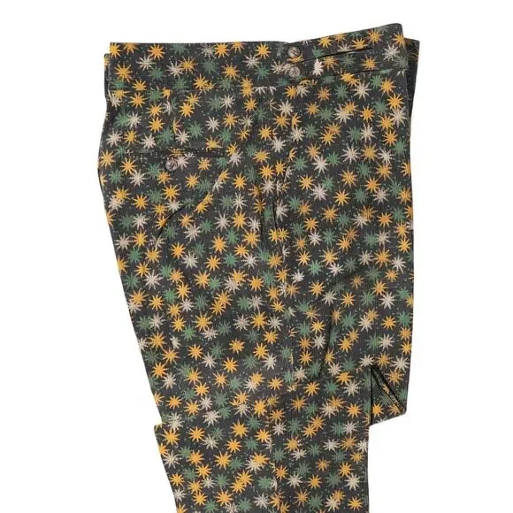 Mens Gurkha Pants 38 Brown Orange Green Floral Corduroy Trousers Straight Fit